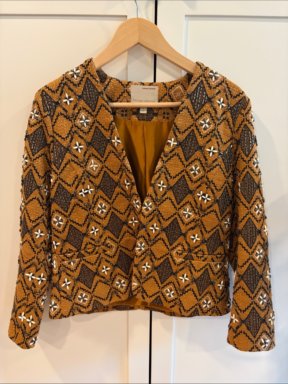 Banana Republic elegant beaded blazer jacket in copper, cream and black